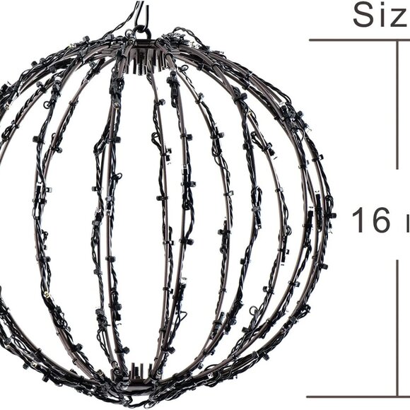 LIBERECOO LED Festive Light Balls 16 inch Metal Hanging Tree Sphere Light 3 PK
